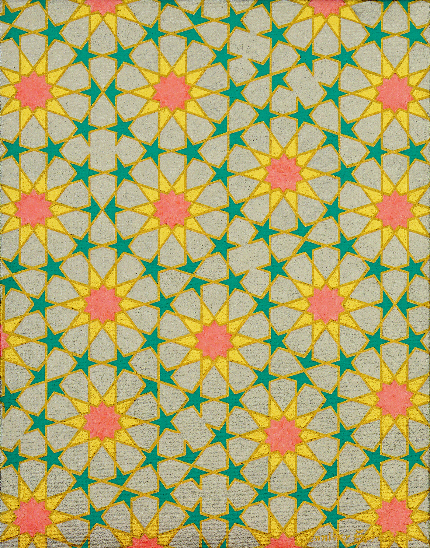 Painting of a Penrose tiling with an Islamic geometric motif