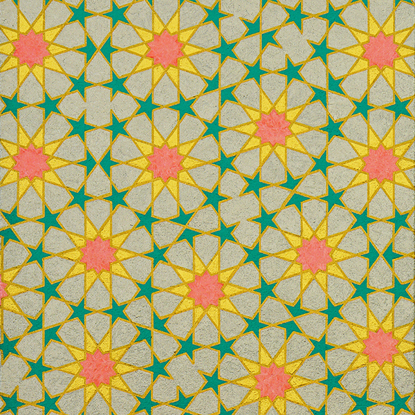 Painting of a Penrose Tiling motif in Islamic geometric 
			style